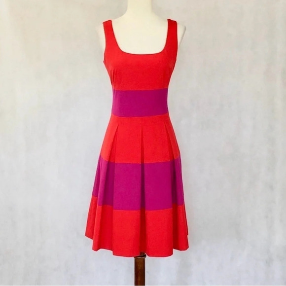 Banana Republic Red and Pink Combo Striped Pleated Dress, Size 8 - Picture 2 of 16